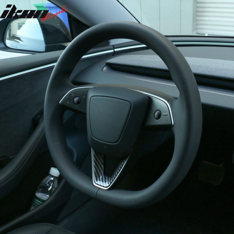 2024-2025 Tesla Model 3 Carbon Fiber Print Steering Wheel Panel Trim - Image 3