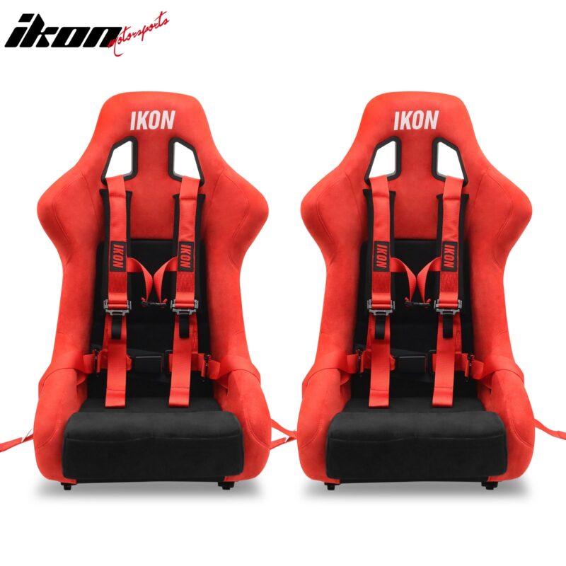 Universal Adjustable Bucket Racing Seats W/4 Point 2" Belt Harness Red - Image 2
