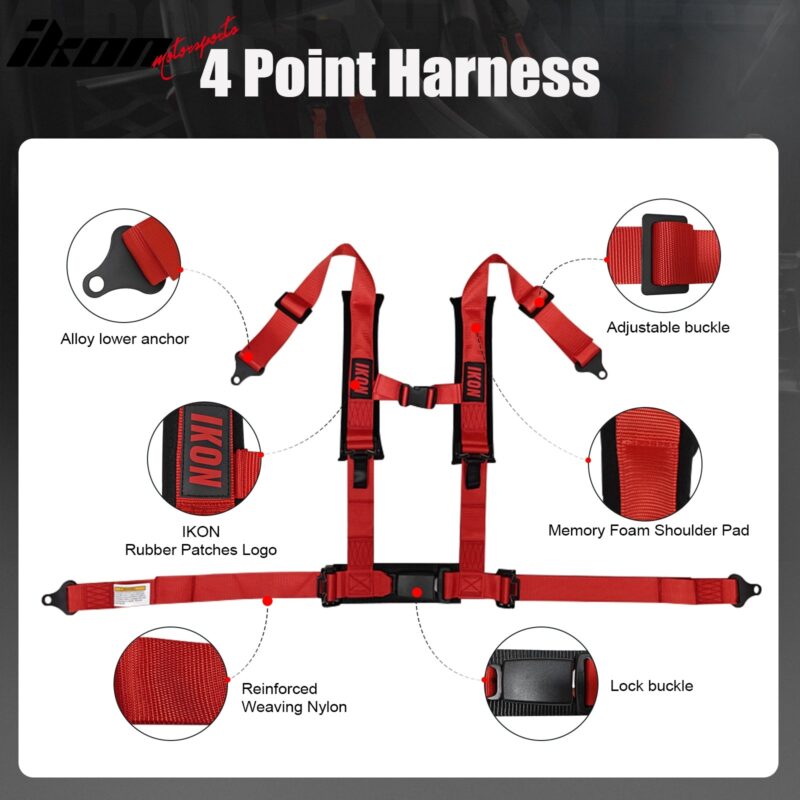 Universal Adjustable Bucket Racing Seats W/4 Point 2" Belt Harness Red - Image 13