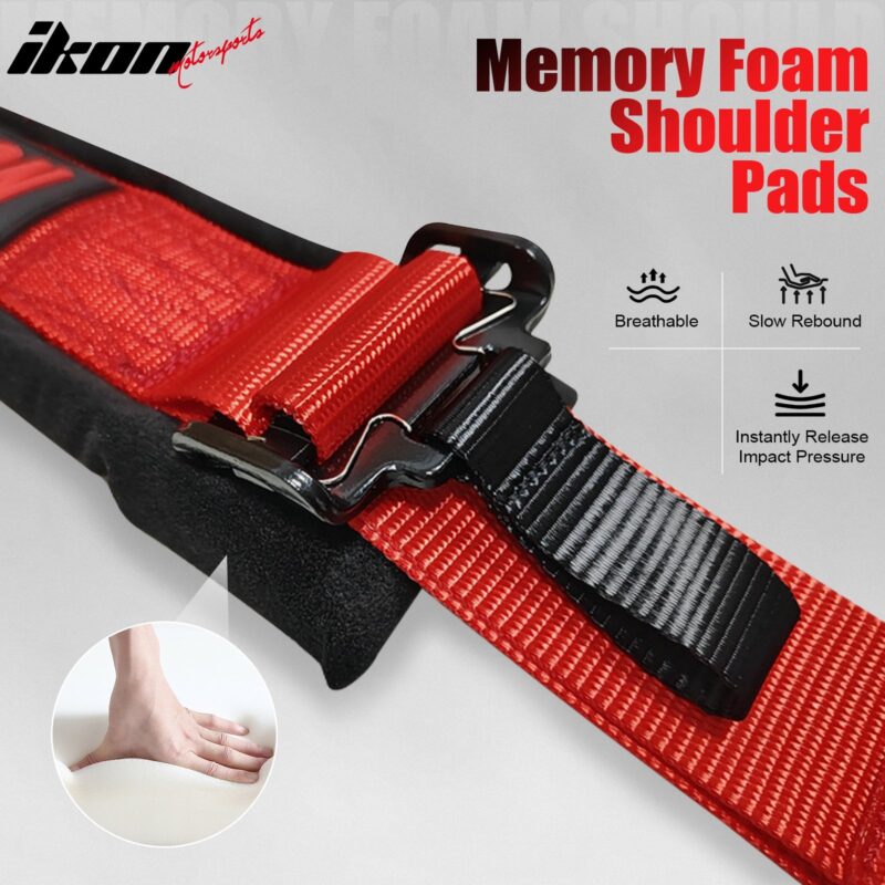 Universal Adjustable Bucket Racing Seats W/4 Point 2" Belt Harness Red - Image 14