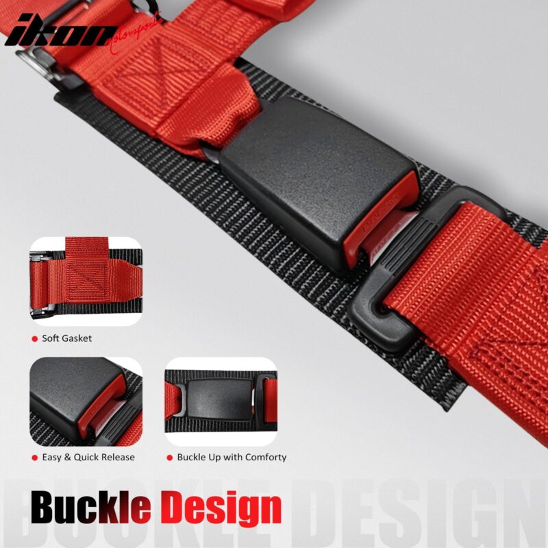 Universal Adjustable Bucket Racing Seats W/4 Point 2" Belt Harness Red - Image 15