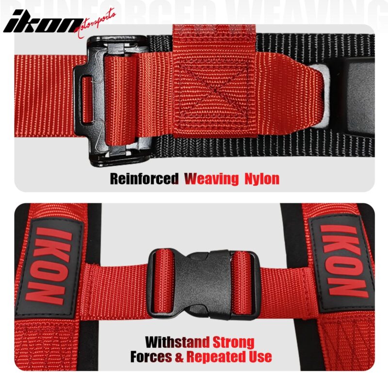 Universal Adjustable Bucket Racing Seats W/4 Point 2" Belt Harness Red - Image 16
