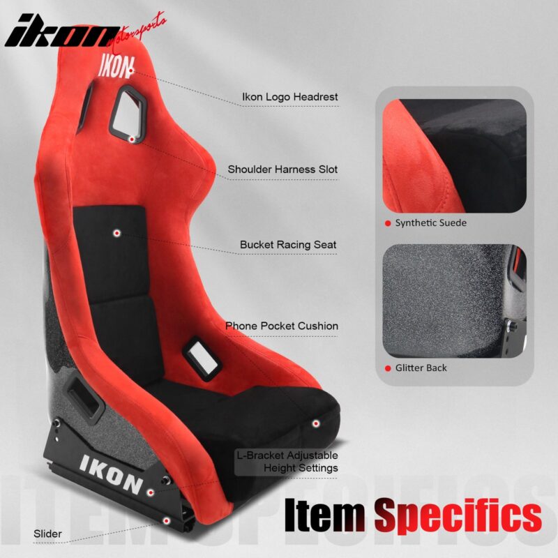 Universal Adjustable Bucket Racing Seats W/4 Point 2" Belt Harness Red - Image 3