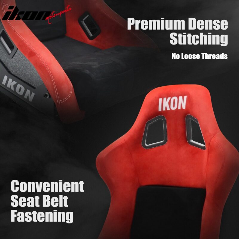 Universal Adjustable Bucket Racing Seats W/4 Point 2" Belt Harness Red - Image 6