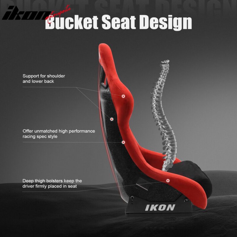 Universal Adjustable Bucket Racing Seats W/4 Point 2" Belt Harness Red - Image 5