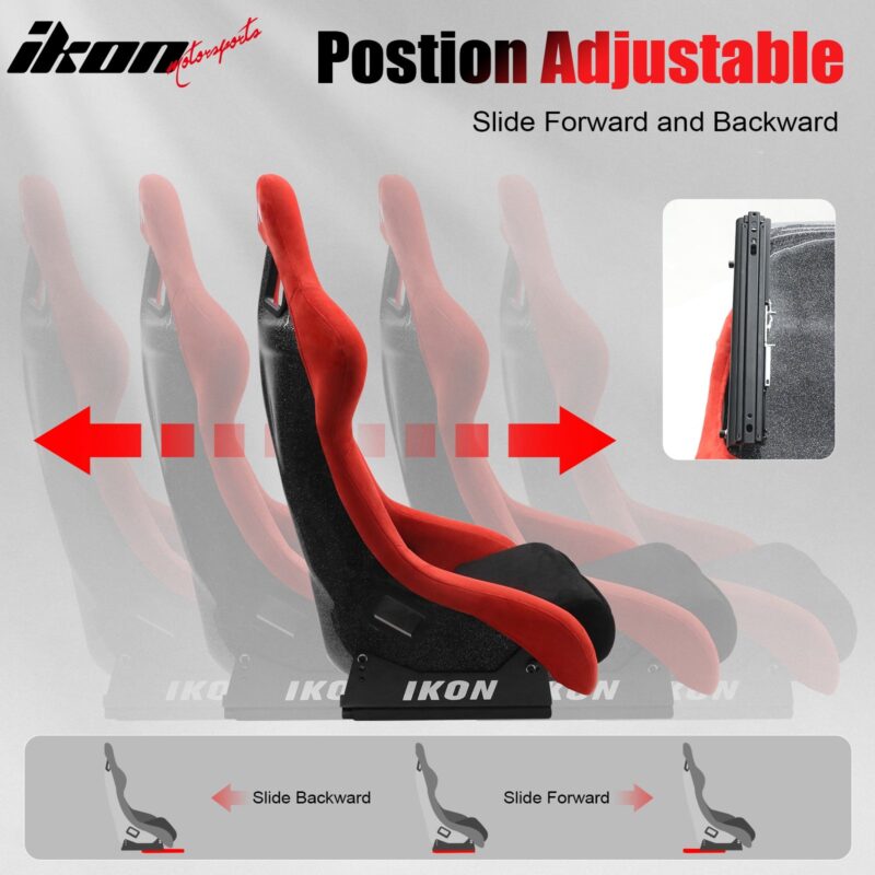 Universal Adjustable Bucket Racing Seats W/4 Point 2" Belt Harness Red - Image 10