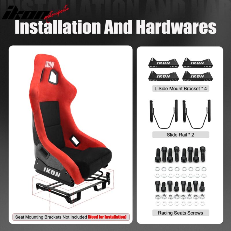 Universal Adjustable Bucket Racing Seats W/4 Point 2" Belt Harness Red - Image 12